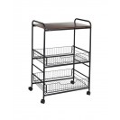 3 Tier Wood Shelf and Pull-Out Baskets Rolling Cart