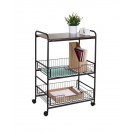 3 Tier Wood Shelf and Pull-Out Baskets Rolling Cart